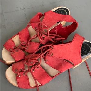 No. 6 Red Lace-Up Mules